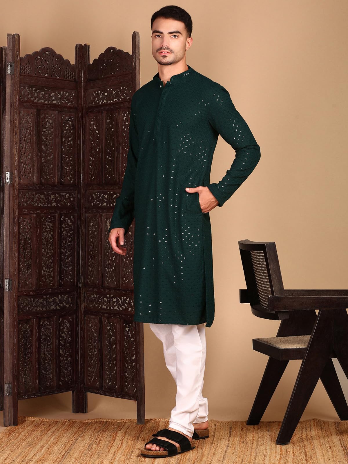 Sanwara Men's Rayon Floral Regular Kurta Set