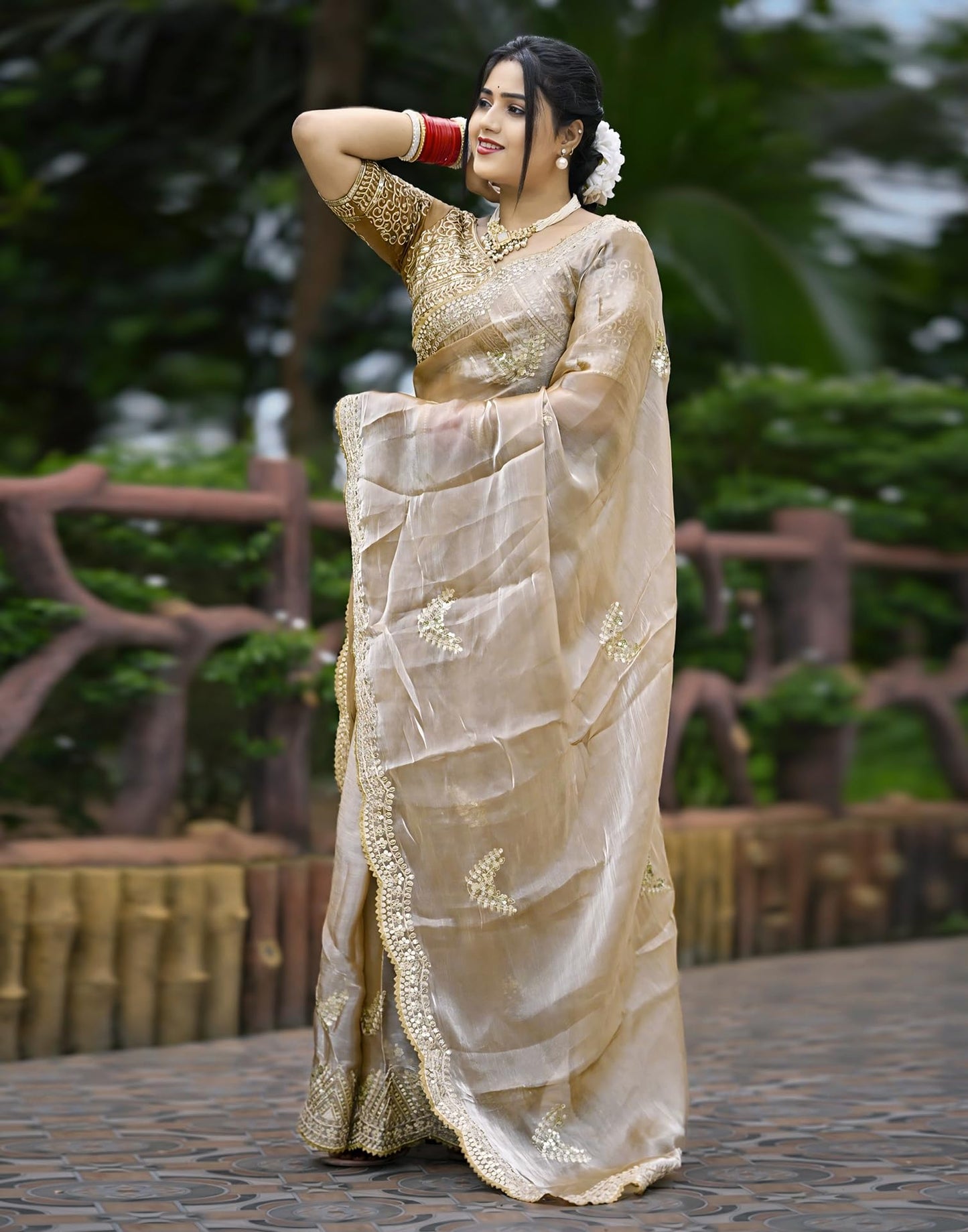 SIRIL Women's Silk Embroidered Saree With Unstitched Blouse Piece(4218S6634-Beige)