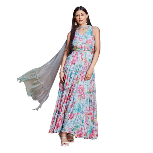 BIBA Women Cotton Anarkali Printed Dress(SKD9665_2XL_Grey)