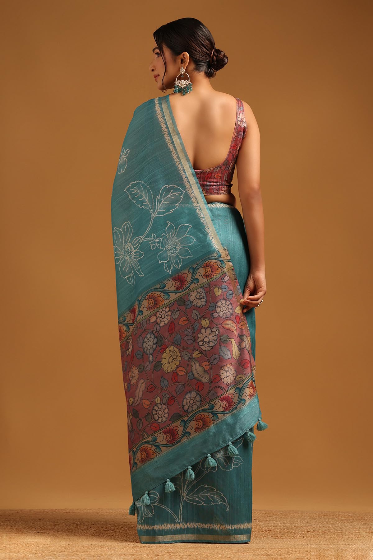 Soch Womens Turquoise Blue Tussar Floral Saree