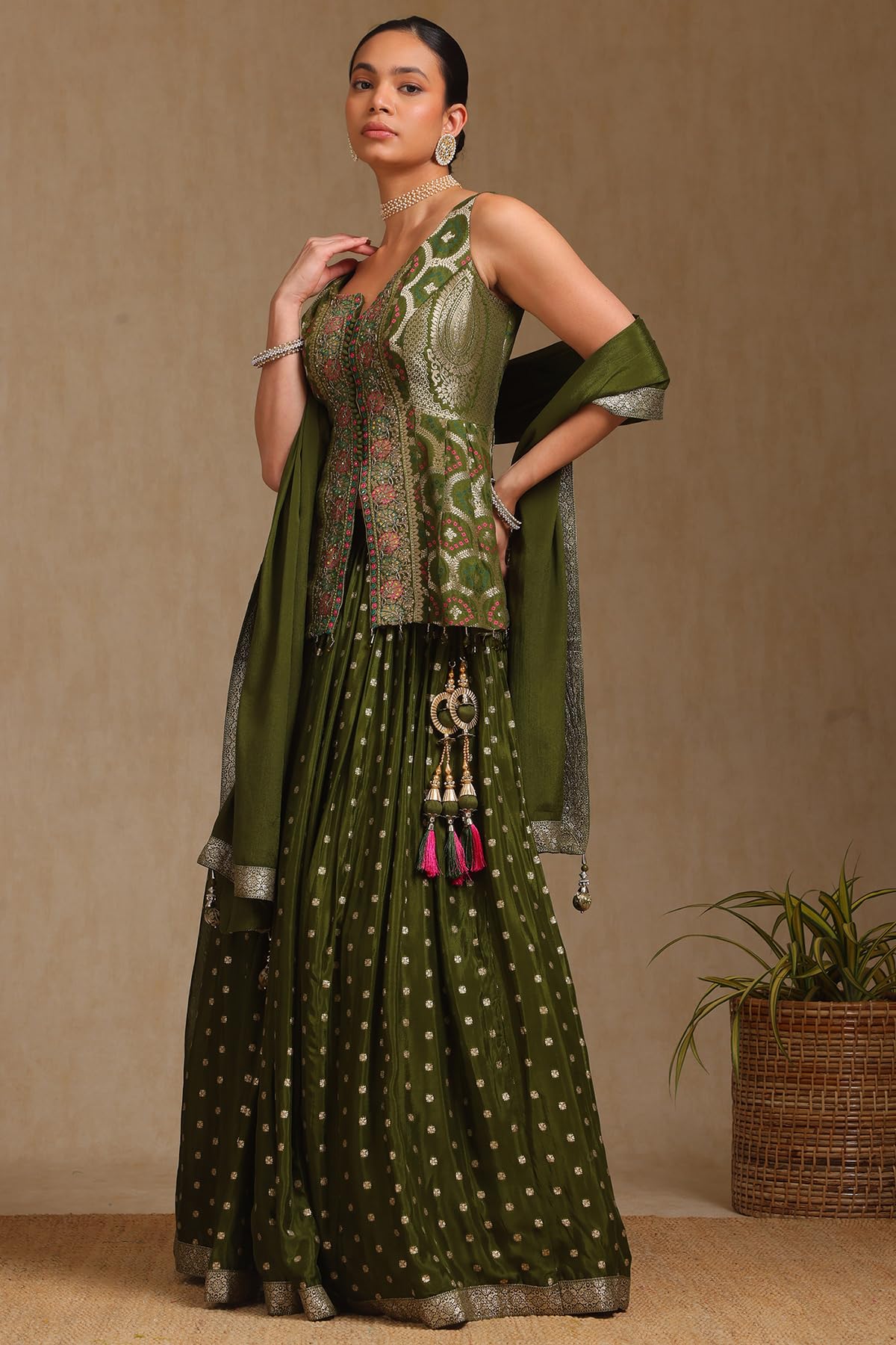 Soch Women's Brocade Lehenga Choli (OWS5CD21745_Dark Green_XL)