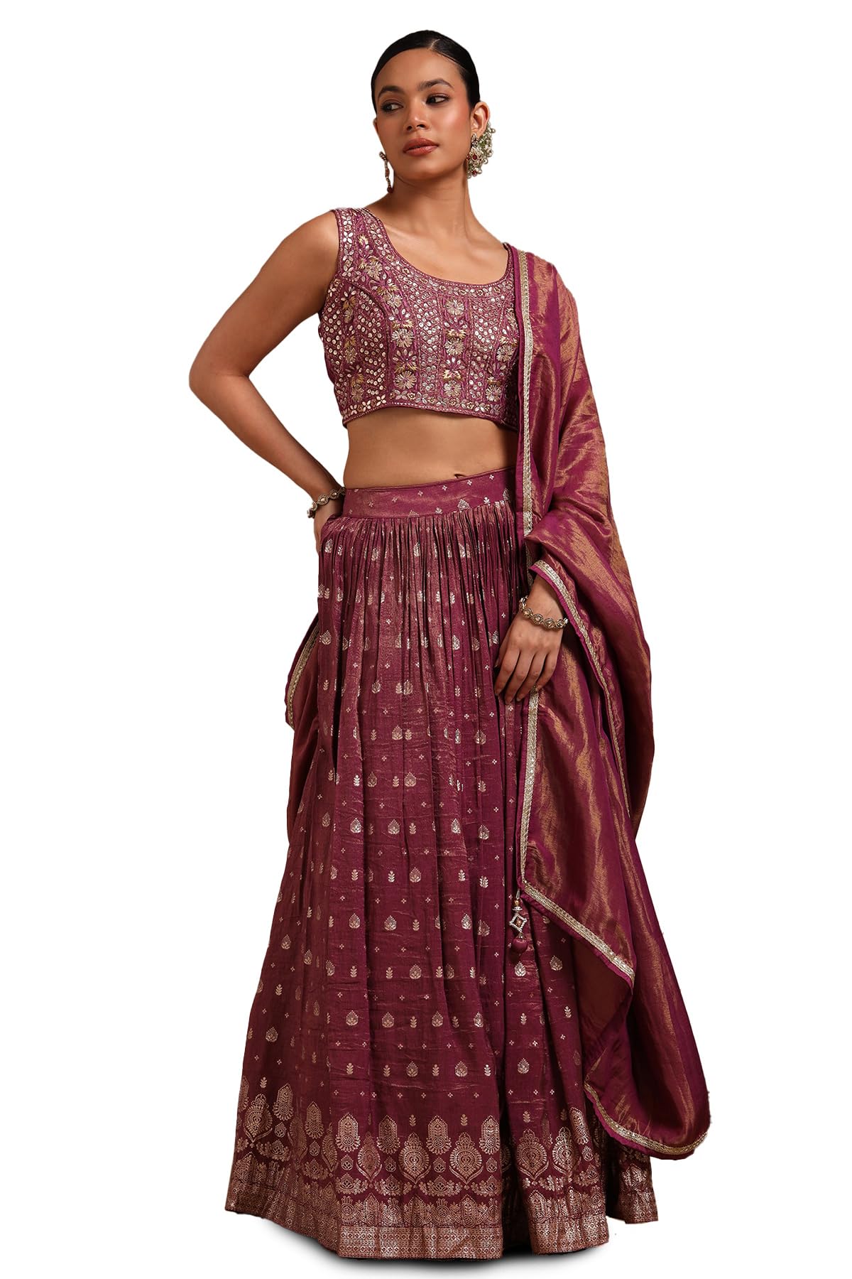 Soch Womens Wine Viscose Blend Embroidered Lehenga Choli With Zari