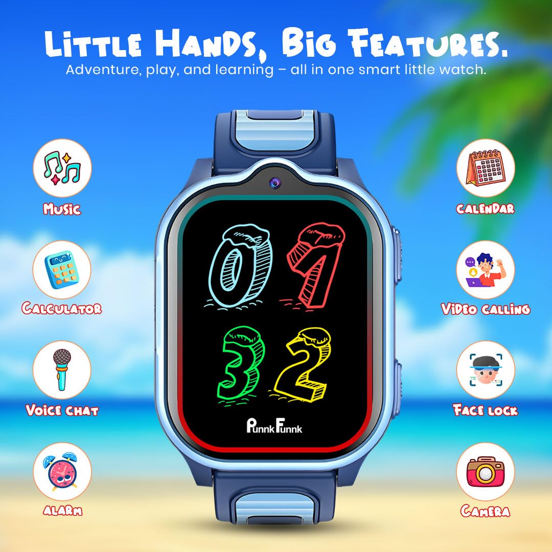 PunnkFunnk TrackNova 4G/5G Kids Smart Watch | HD Video Call | Live GPS Tracking | App Control | Safe Zone & SOS | Games | Family Chat | 800mAh Long Battery | FaceLock | Safety Watch for Kids - (Blue)