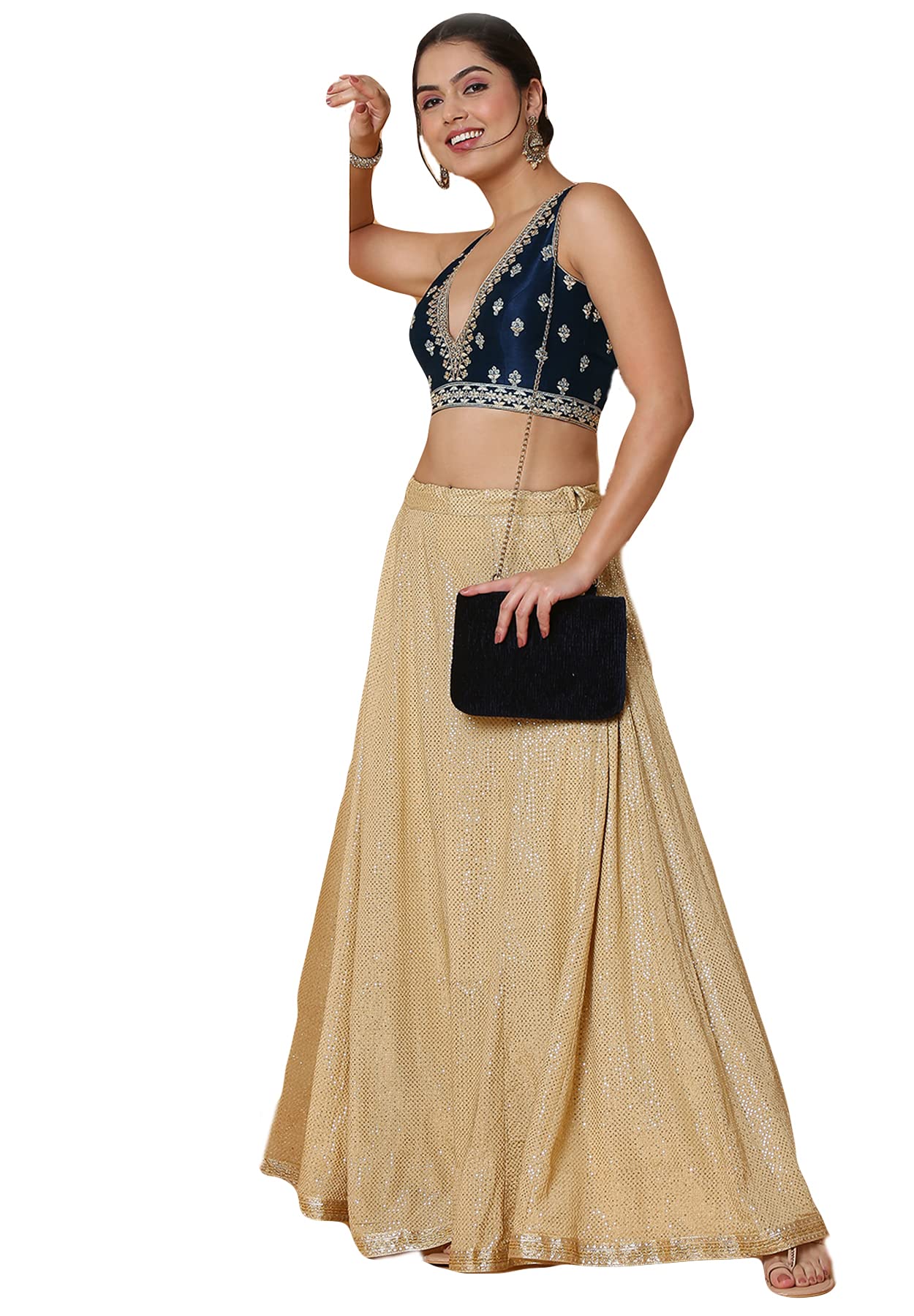 S SALWAR STUDIO Women's Navy Blue Mulbury Silk Readymade Saree Blouse-SSB4530-NVBL