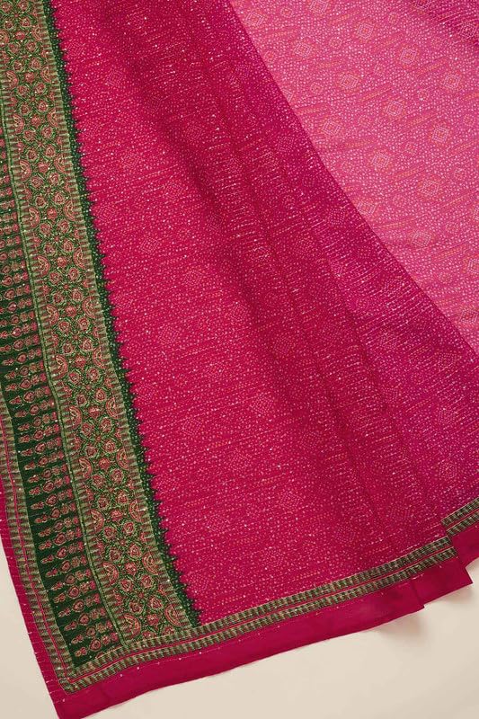 Soch Womens Pink Viscose Blend Bandhani Print Dupatta With Sequins