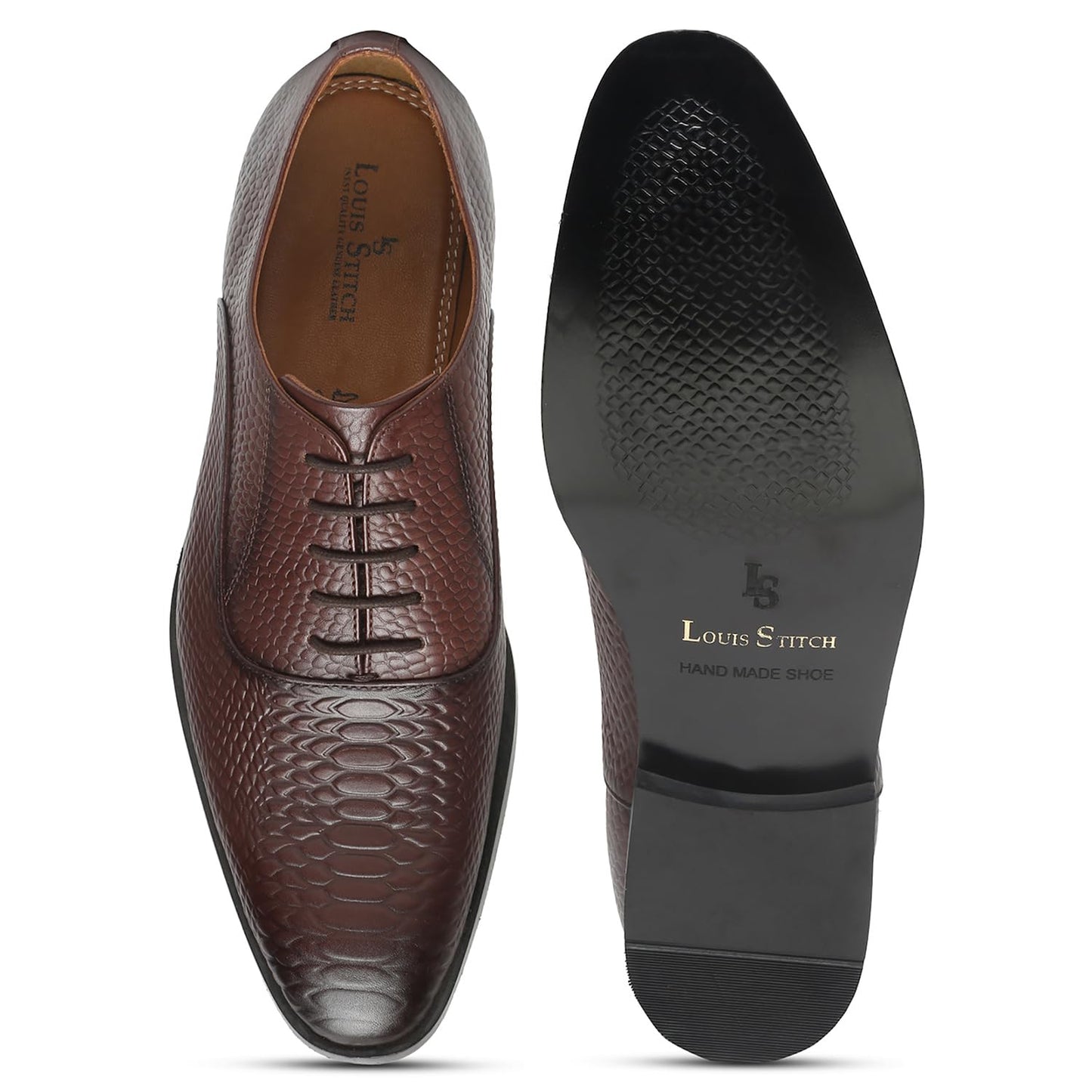 LOUIS STITCH Men's Style Brunette Brown Derby Shoes Handmade Formal Italian Leather Shoes for Men (Size - 9 UK,EUSN)