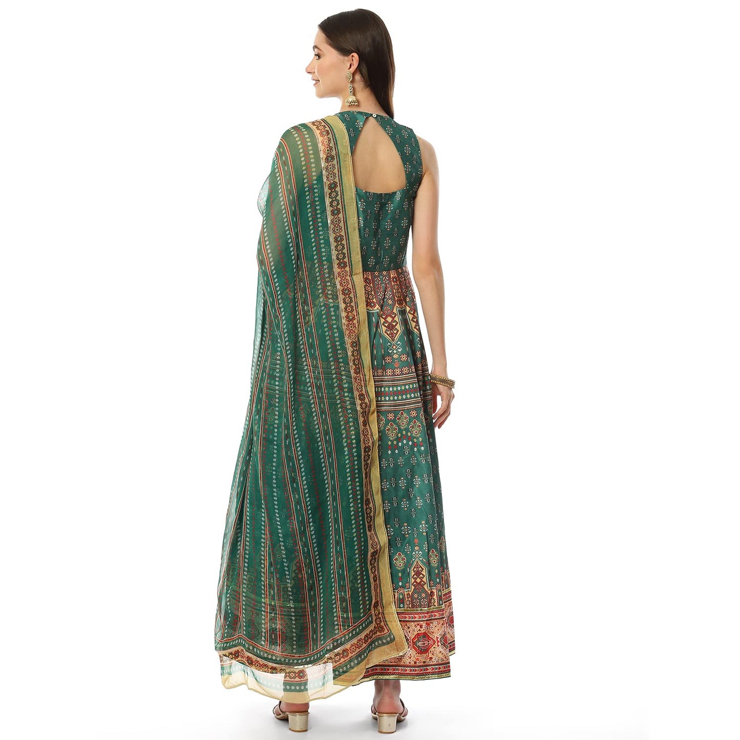 BIBA Polyester Women Printed Fitted Salwar Kurta Dupatta(SKDASSORTED8190_GREEN_34), Medium