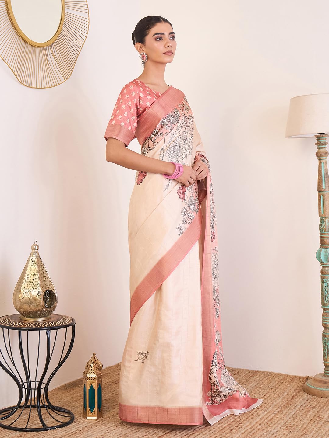 AKHILAM Women's Satin Silk Ethnic Motif Printed Saree With Unstitched Blouse Piece (ZARIKA201_HS_Parent)