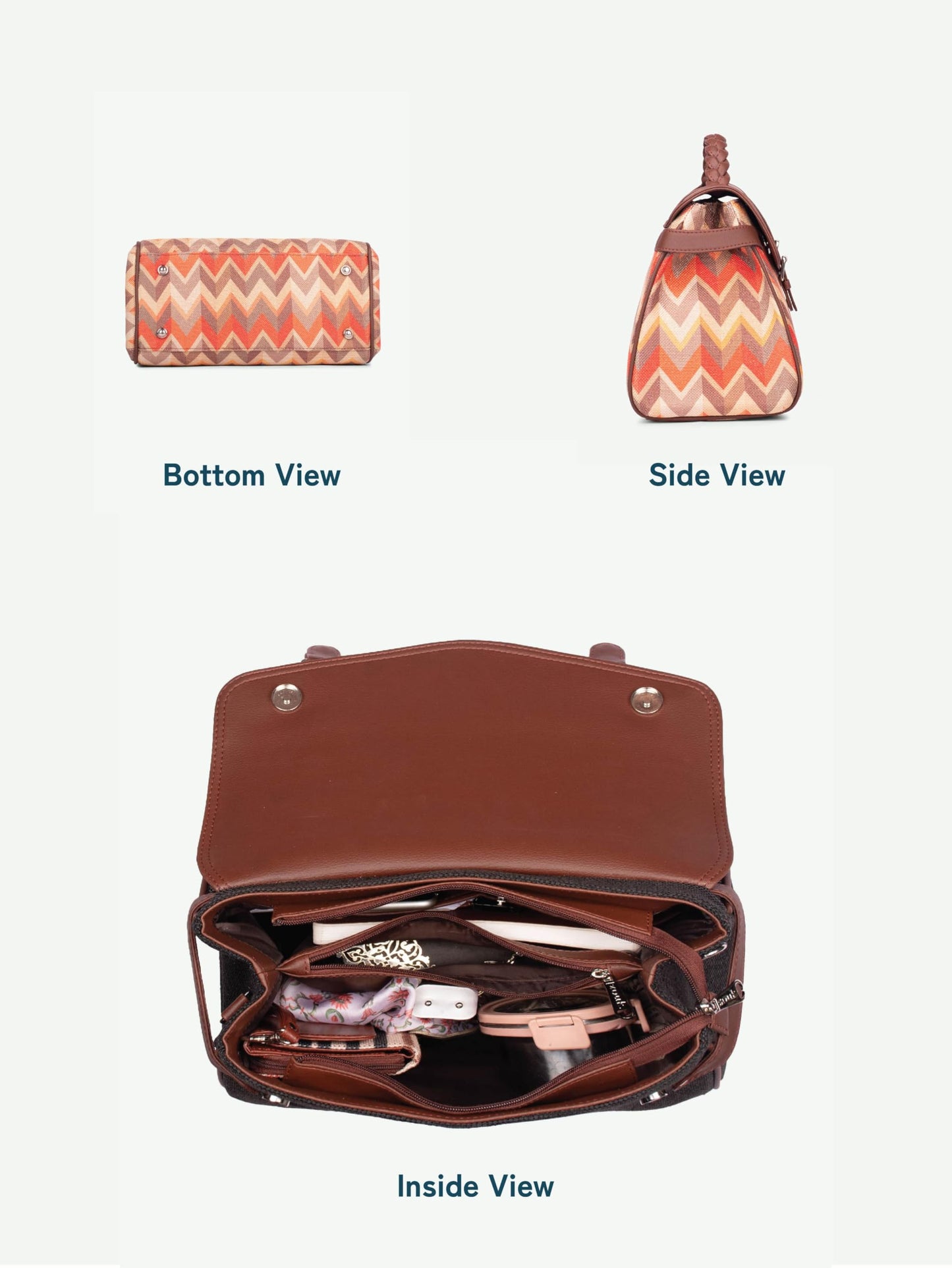 ZOUK Konkona Heritage Satchel Bag - Tidal Wave | Jute | Vegan Leather Handcrafted With Detachable Sling Strap| Orange