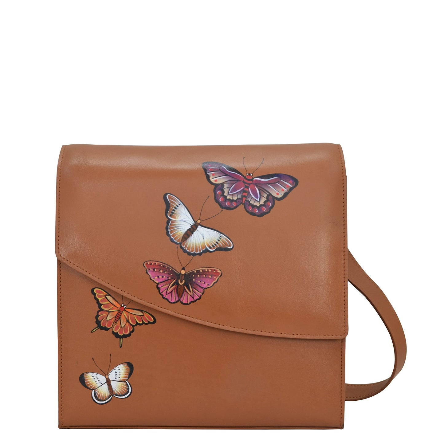 Anuschka Women's Hand-Painted Genuine Vegetable Tanned Leather Flap Messenger Crossbody - Butterflies Honey