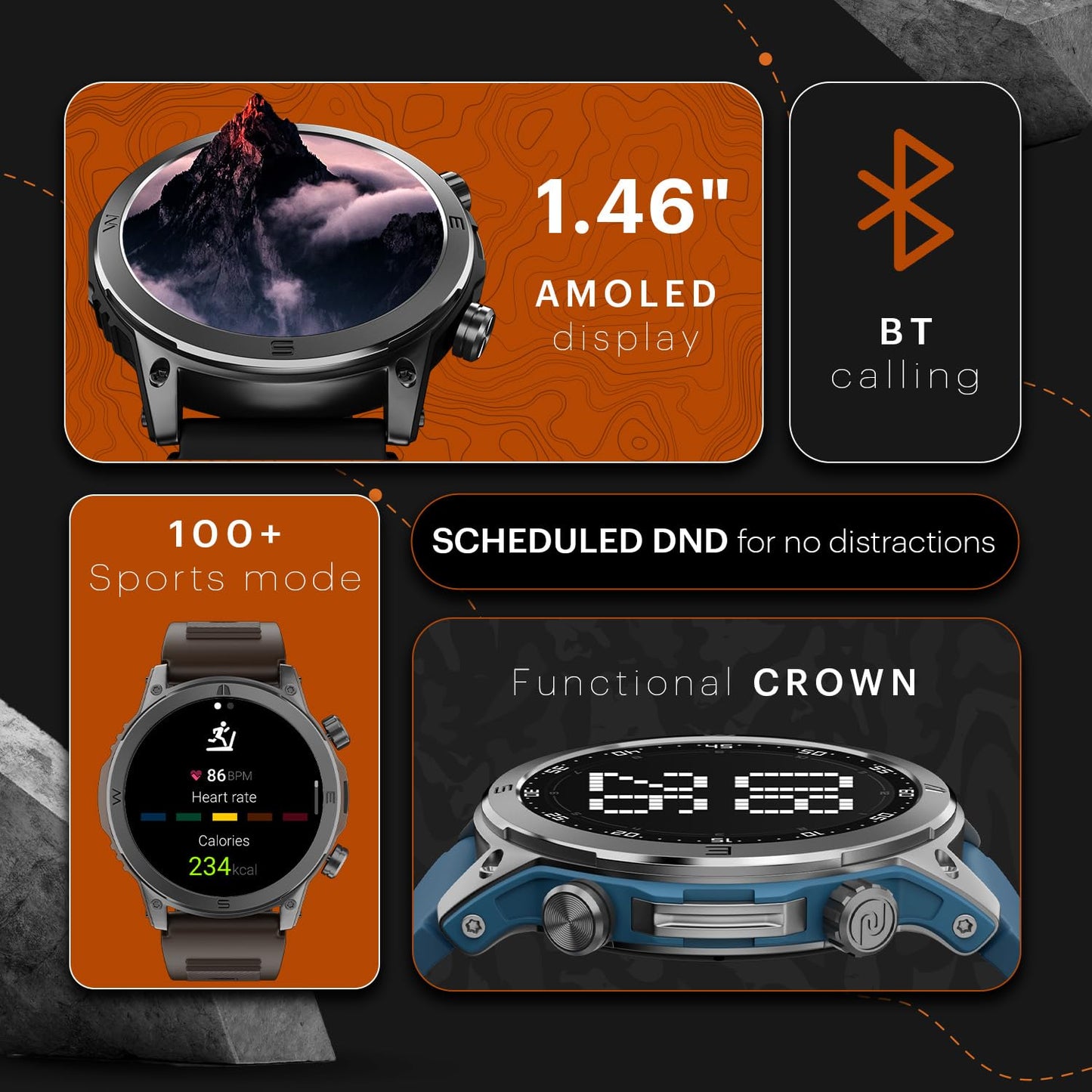 Noise Newly Launched Endeavour Rugged Design 1.46" AMOLED Display Smart Watch, BT Calling, SoS Feature, Rapid Health & 100+ Sports Modes- (Vintage Brown)