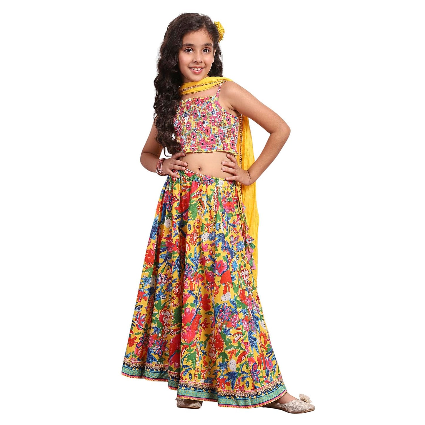 Biba Girl's Rayon Lehenga Set (KW5312SS25YEL_Yellow_10-11Y)