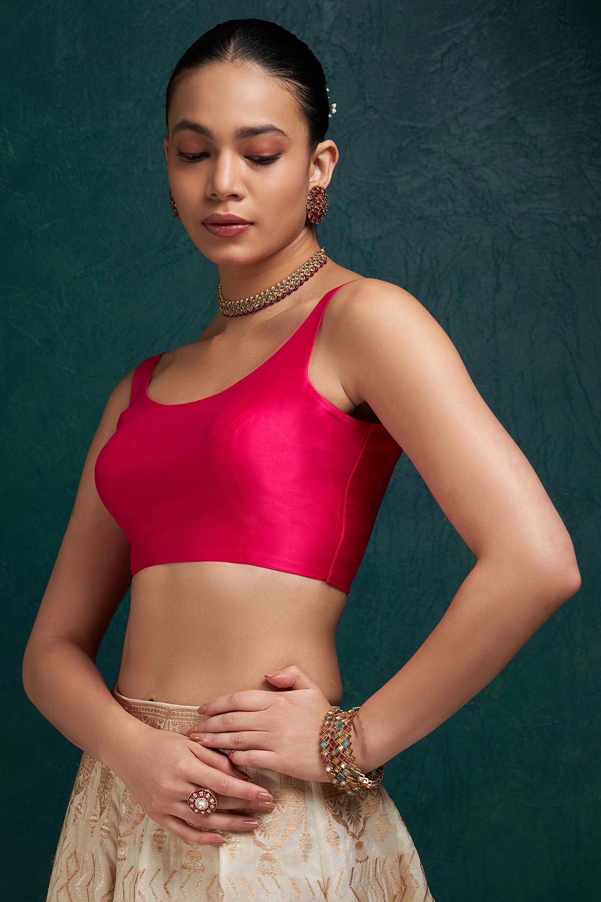 Soch Women's Art Silk Sleeveless Regular Blouse (SOBLA191031_Pink 38)