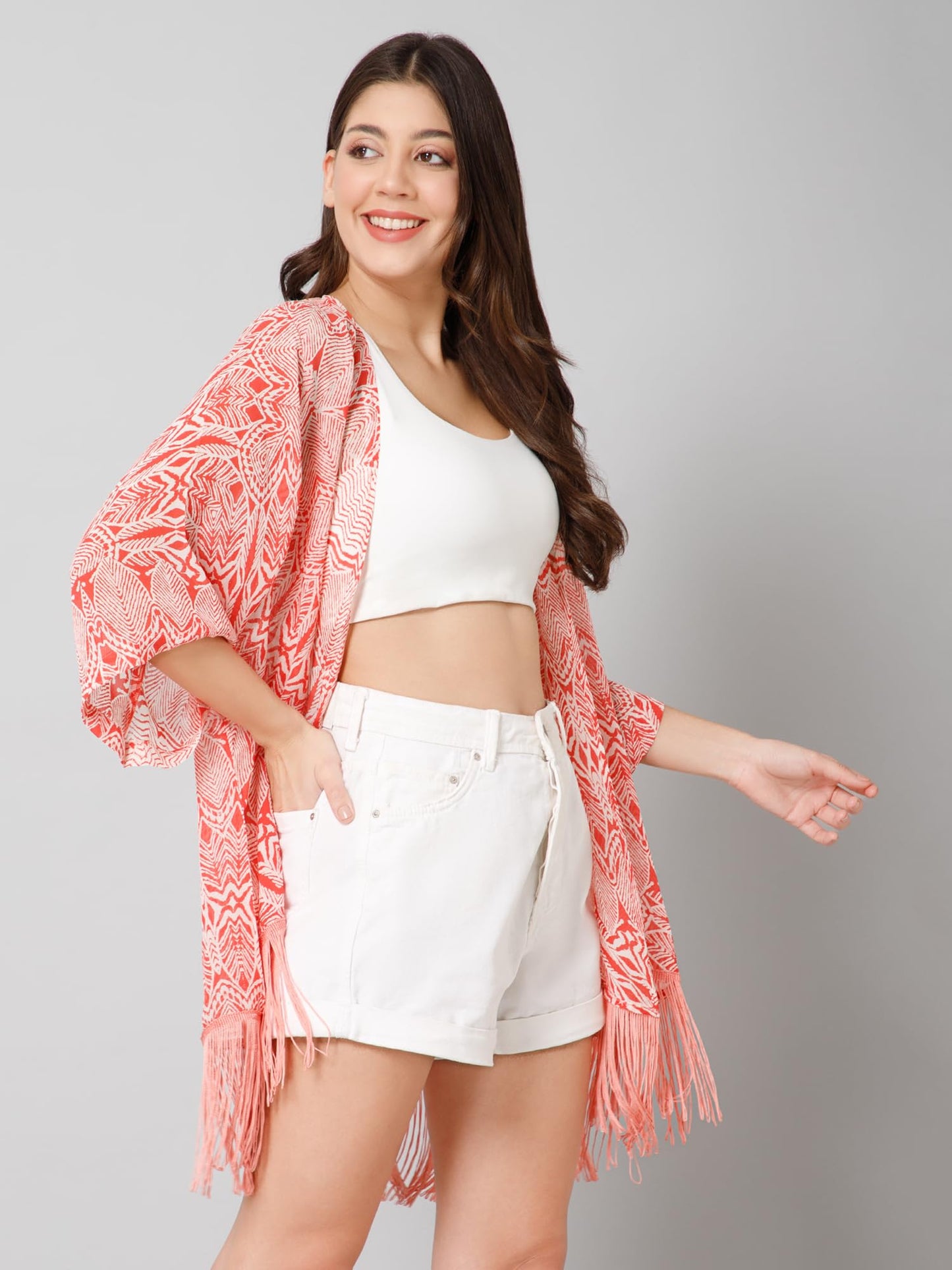 Purys Women's Pink Casual Shrug