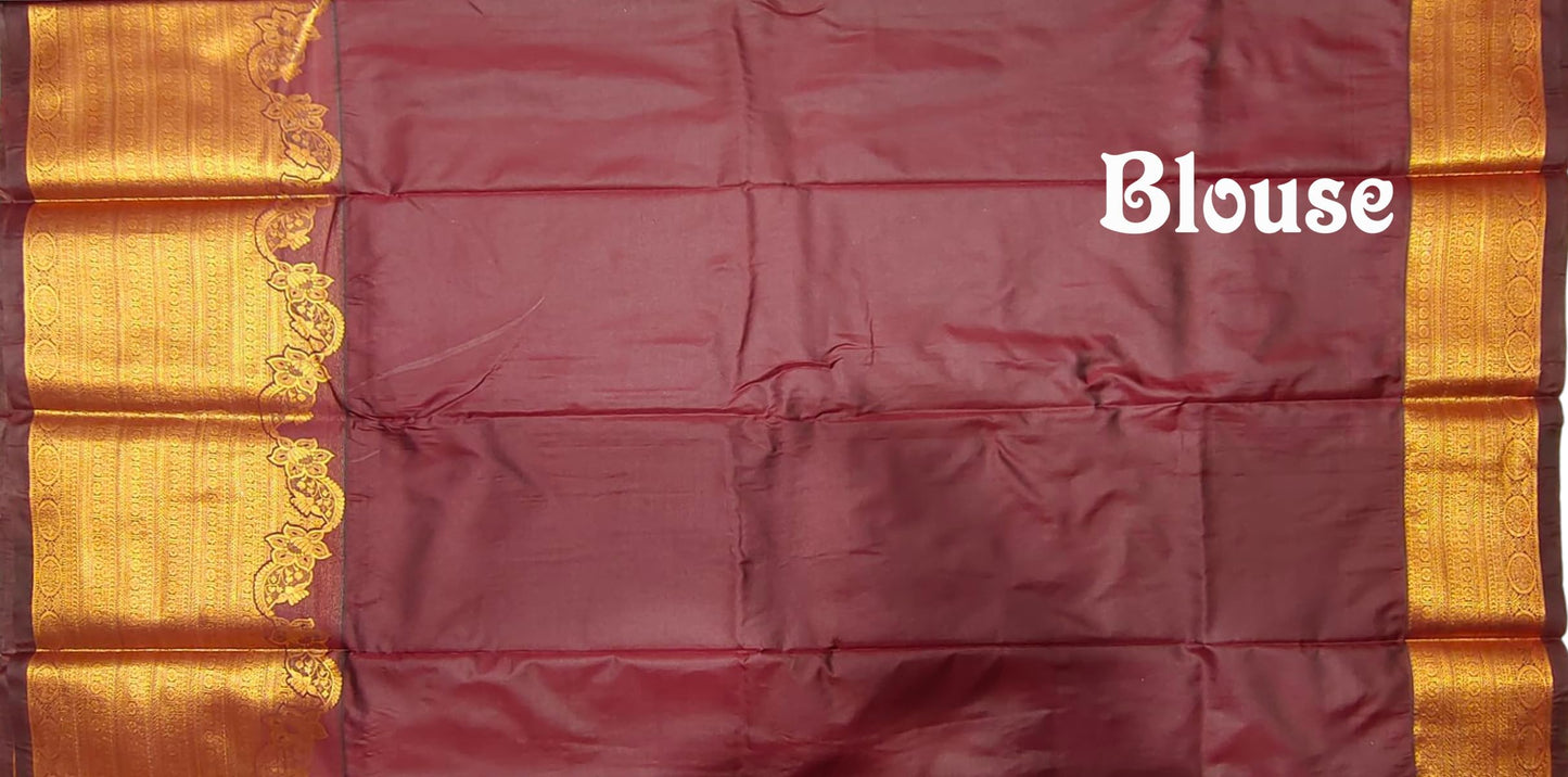 VFCollections Women's Kanchipuram Silk Pure Pattu Sarees With Blouse (VFC034-4)