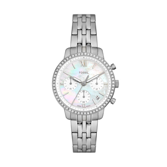 Fossil Stainless Steel Analog White Dial Women's Watch-Es5357, Band Color:Silver