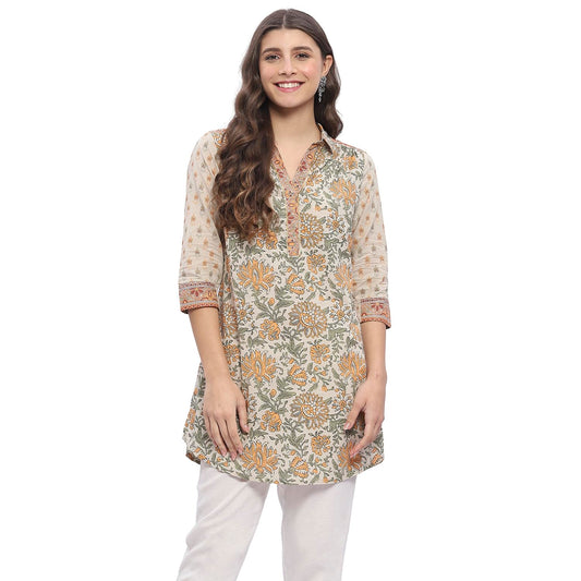 BIBA Women's Honey Beige Cotton Printed Shirt_42