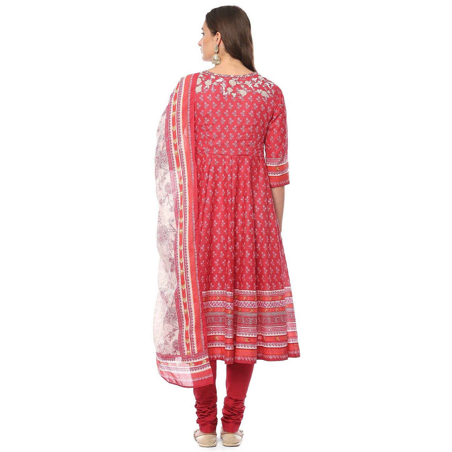 BIBA WOMEN PRINTED FITTED SALWAR KURTA DUPATTA(SKDASSORTED8618_RED_34)