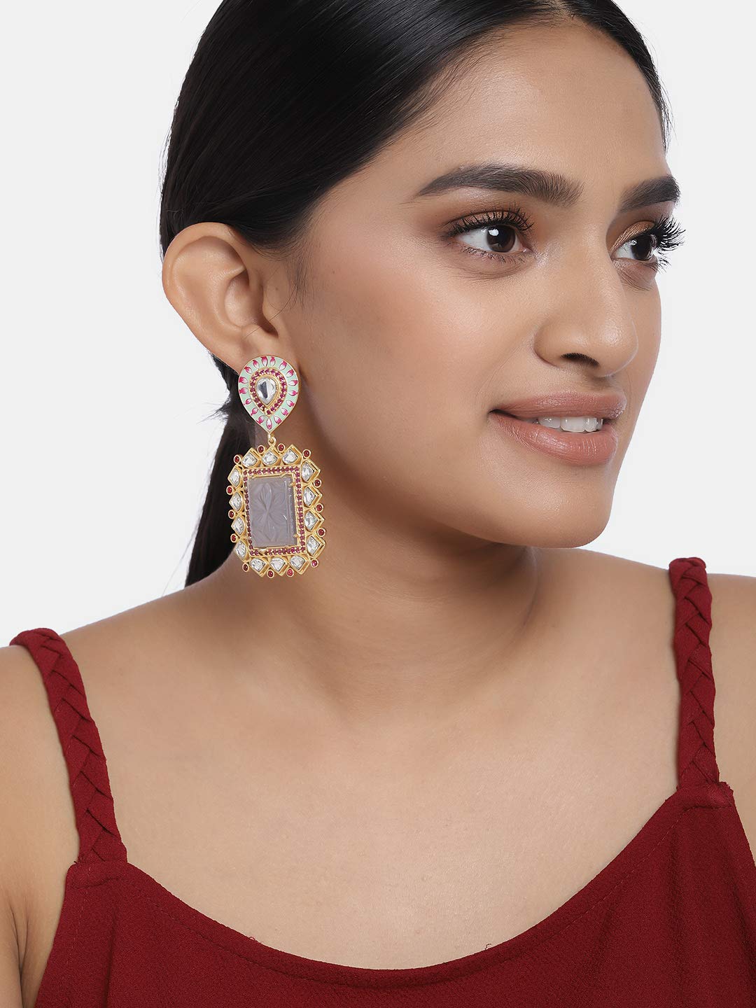 Peora Gold Plated Meenakari Crystal Kundan Dangle Earrings for Women