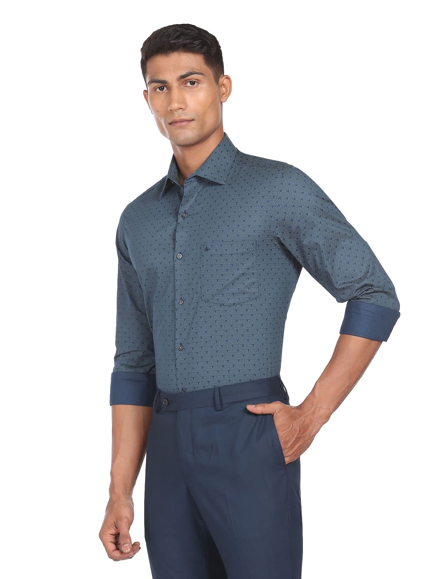 Arrow Printed Slim Fit Twill Formal Shirt Dark Blue
