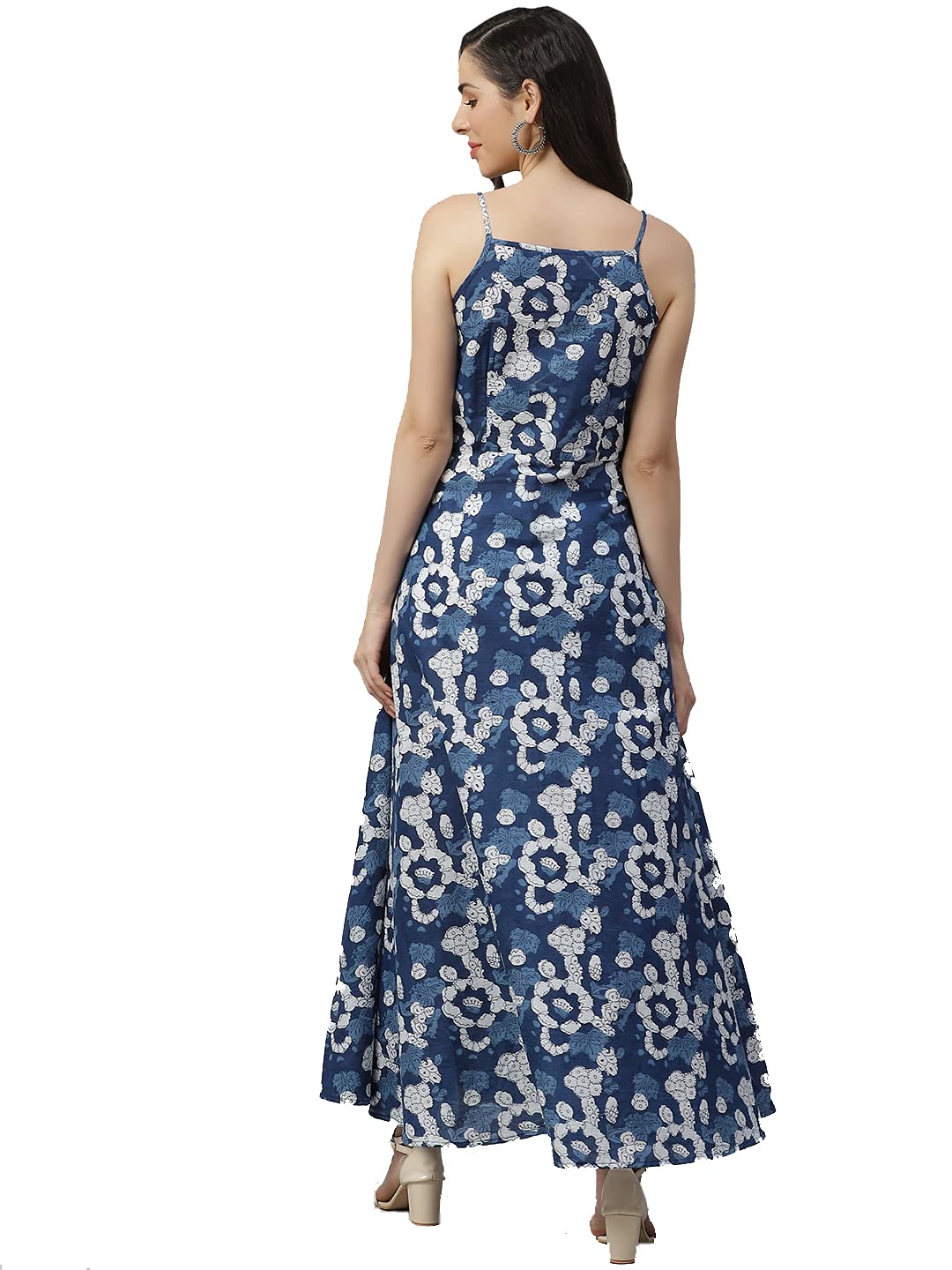 Divena Women's Cotton Fit and Flare Maxi Dress (Model_Number#1.Value_Blue