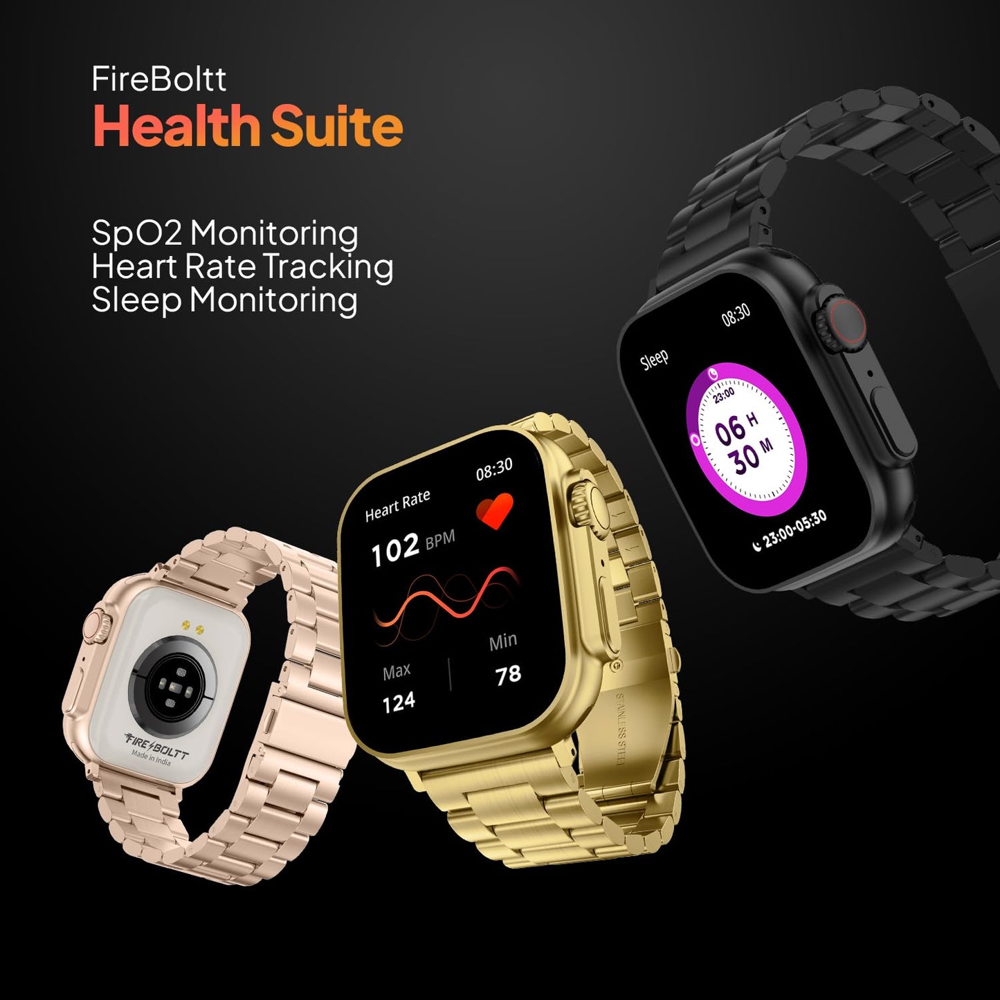 Fire-Boltt Gladiator 1.96" Biggest Display Luxury Stainless Steel Smart Watch with Bluetooth Calling, Voice Assistant &123 Sports Modes, 8 Unique UI Interactions, 24/7 Heart Rate Tracking (Rose Gold)