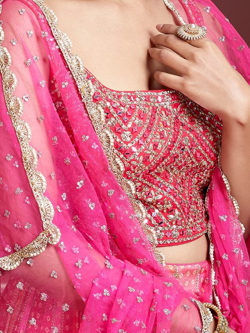 Zeel Clothing Women's Silk Embroidered Semi-Stitched Lehenga Choli for Women with Dupatta (108-Pink-Wedding-Bridal-Latest-Lehenga; Free Size)