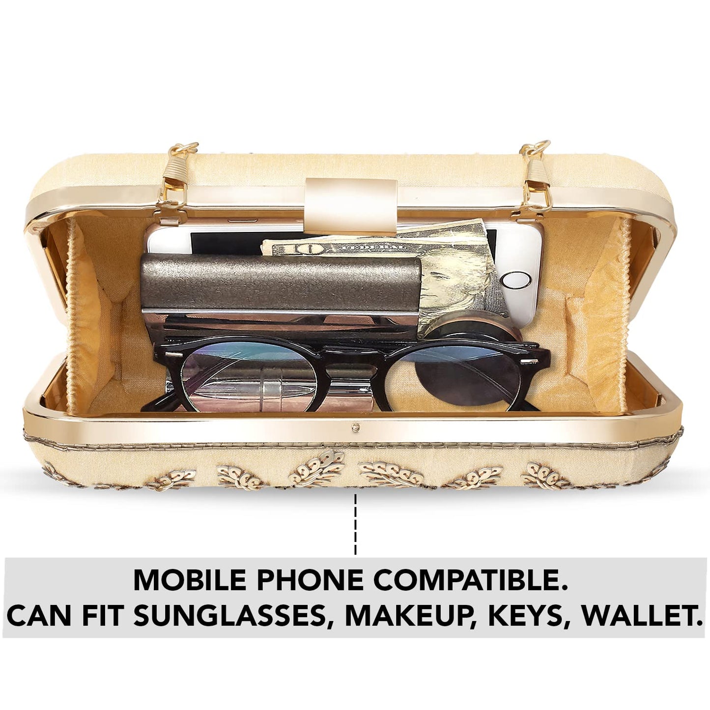 Peora Clutch Purses for Women Wedding Handmade Evening Handbags Party Bridal Clutch (C04G) Gold