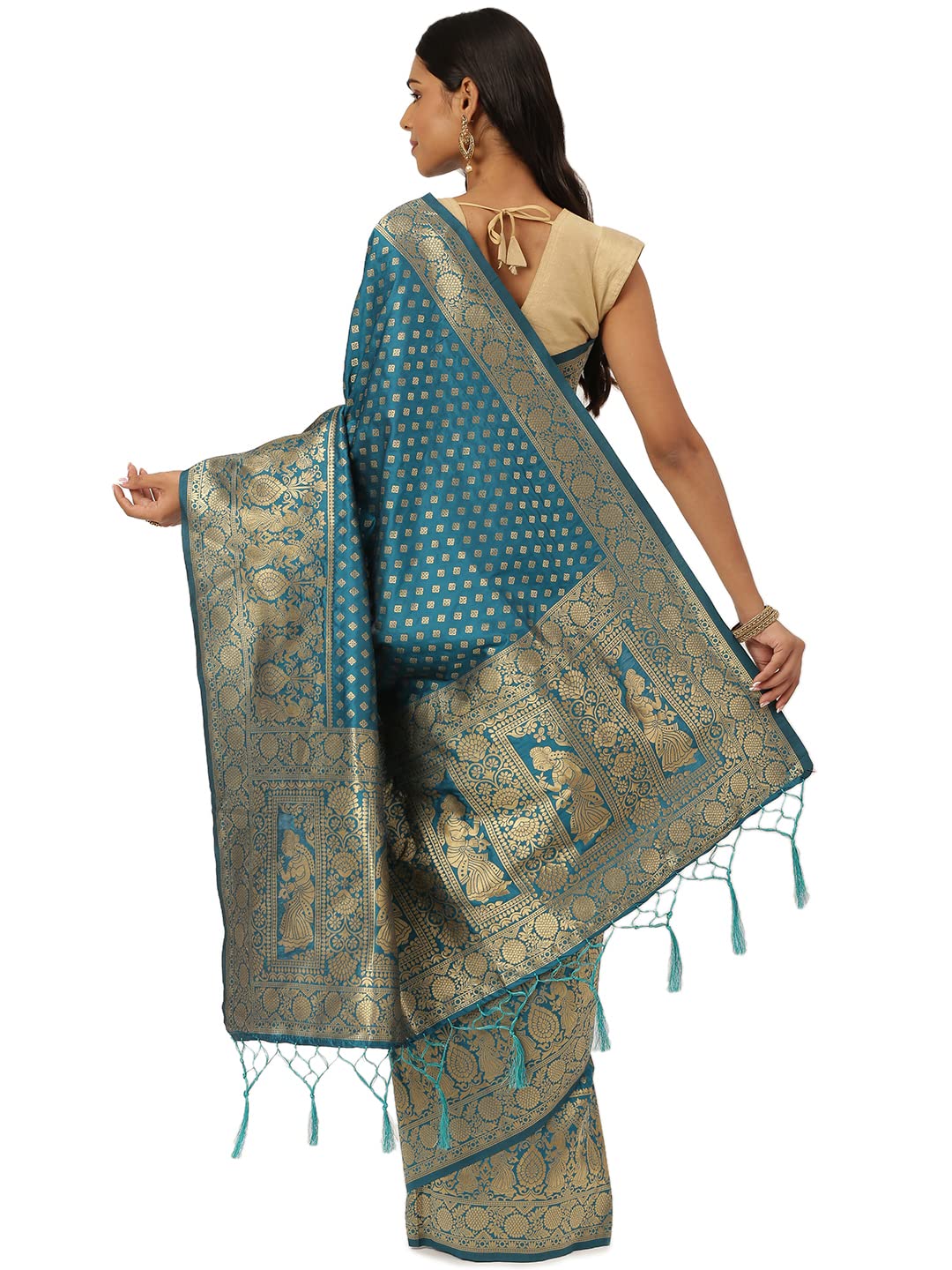 KARAGIRI Womens Banarasi Silk Saree With Blouse Piece Blue Color