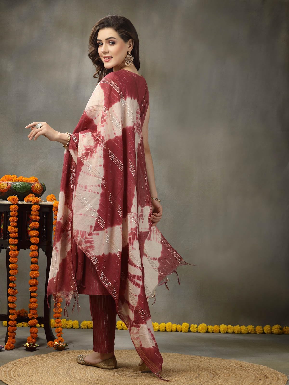 Stylum Women's Woven Designed Cotton Blend Straight Kurta Pant with Dupatta