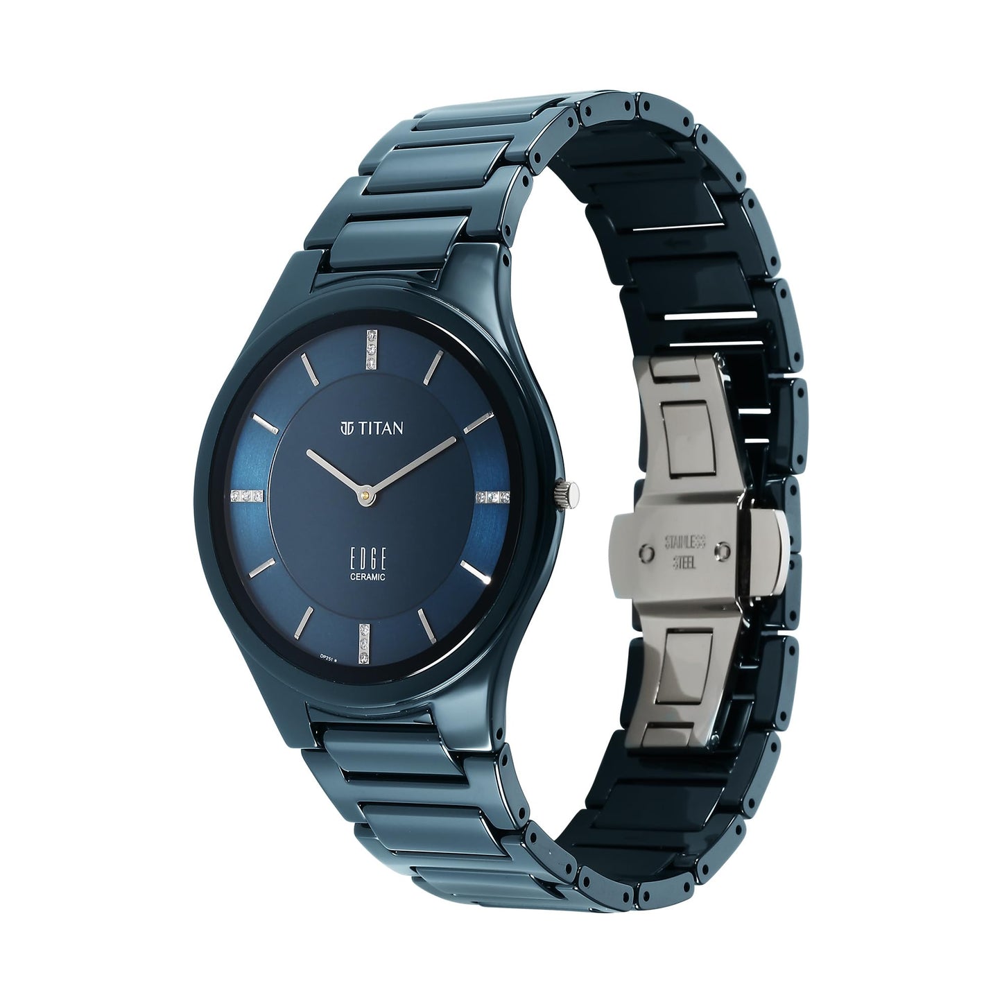 EDGE Titan Ceramic Dress with Diamonds Quartz Analog Blue Dial Blue Ceramic Strap Watch for Men - NT1696QC09