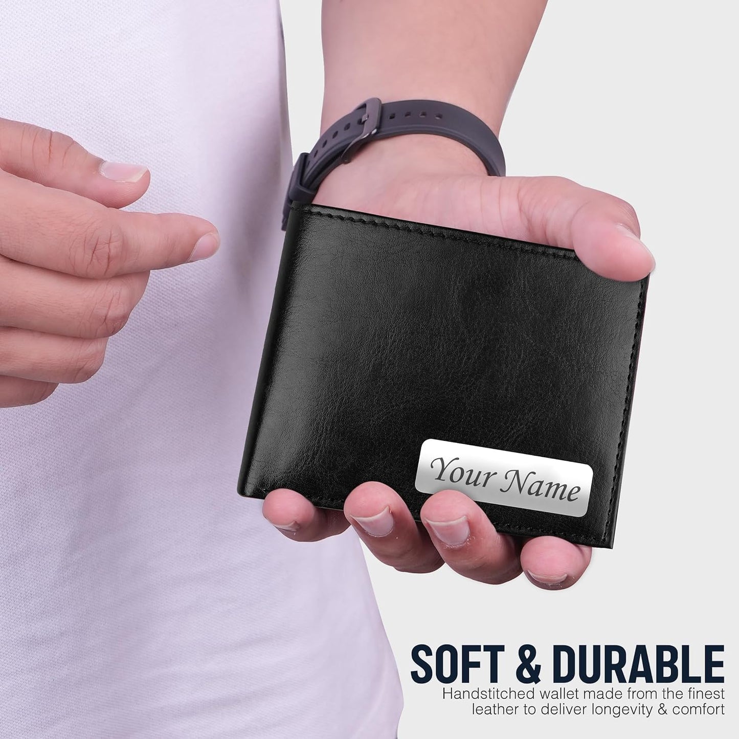 The Wallet Store Personalized Wallet, Pen, Key Chain & Cardholder Gift Set | with Name | Vegan Leather | Best Gift for Brother, Husband, Boyfriend, Father, Etc (BLACK-PN02-CH02-KC11-WL14)