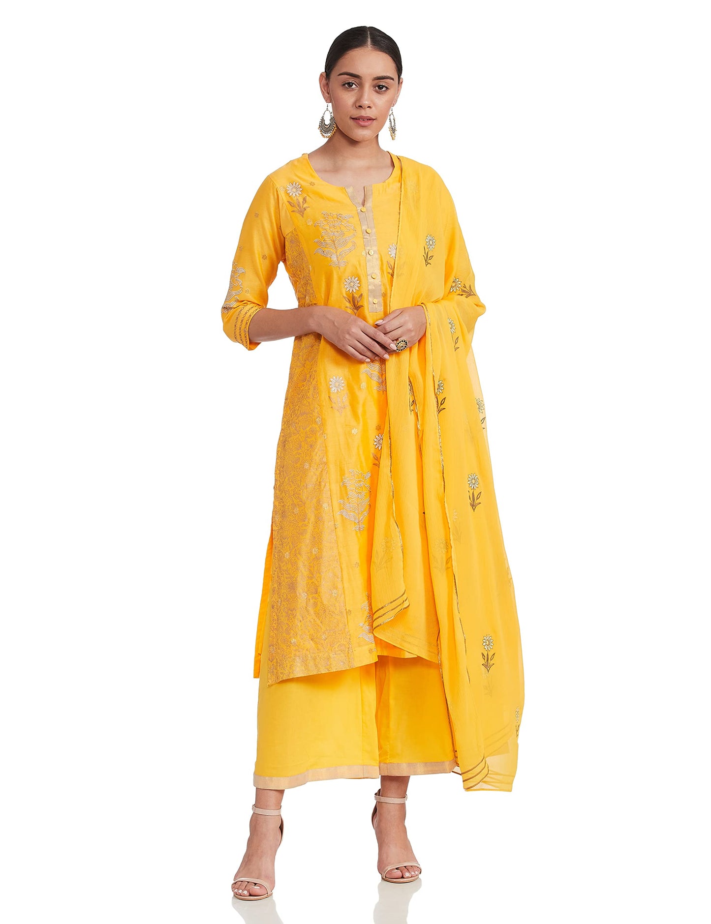 BIBA Women's synthetic a line Salwar Suit Set (SKD673942_ Ochre_ 2XL (42))