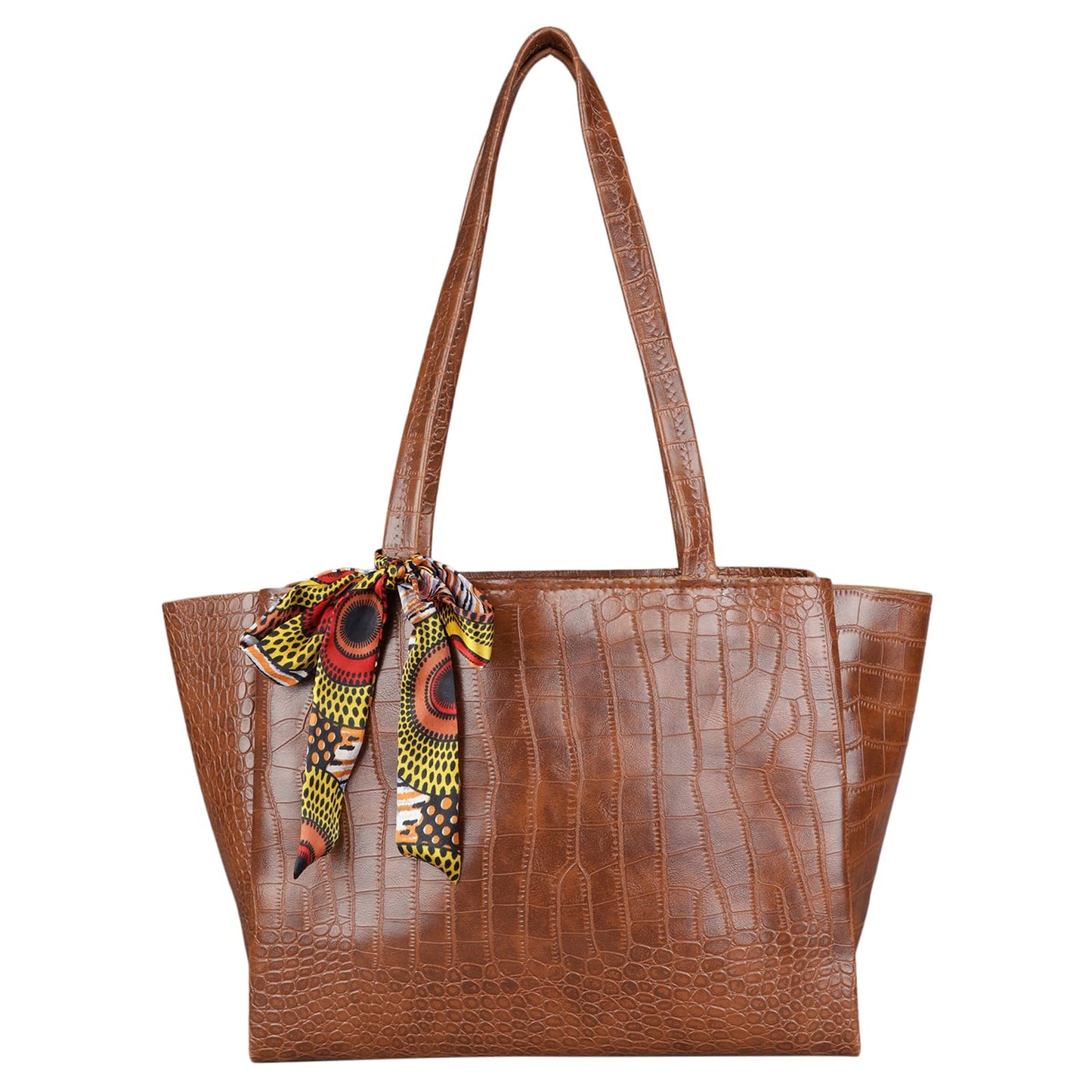 MINI WESST Women's Brown Textured Pattern Tote bags for Office and College (Dimension(LxBxD): 25 cmx32 cmx16 cm)