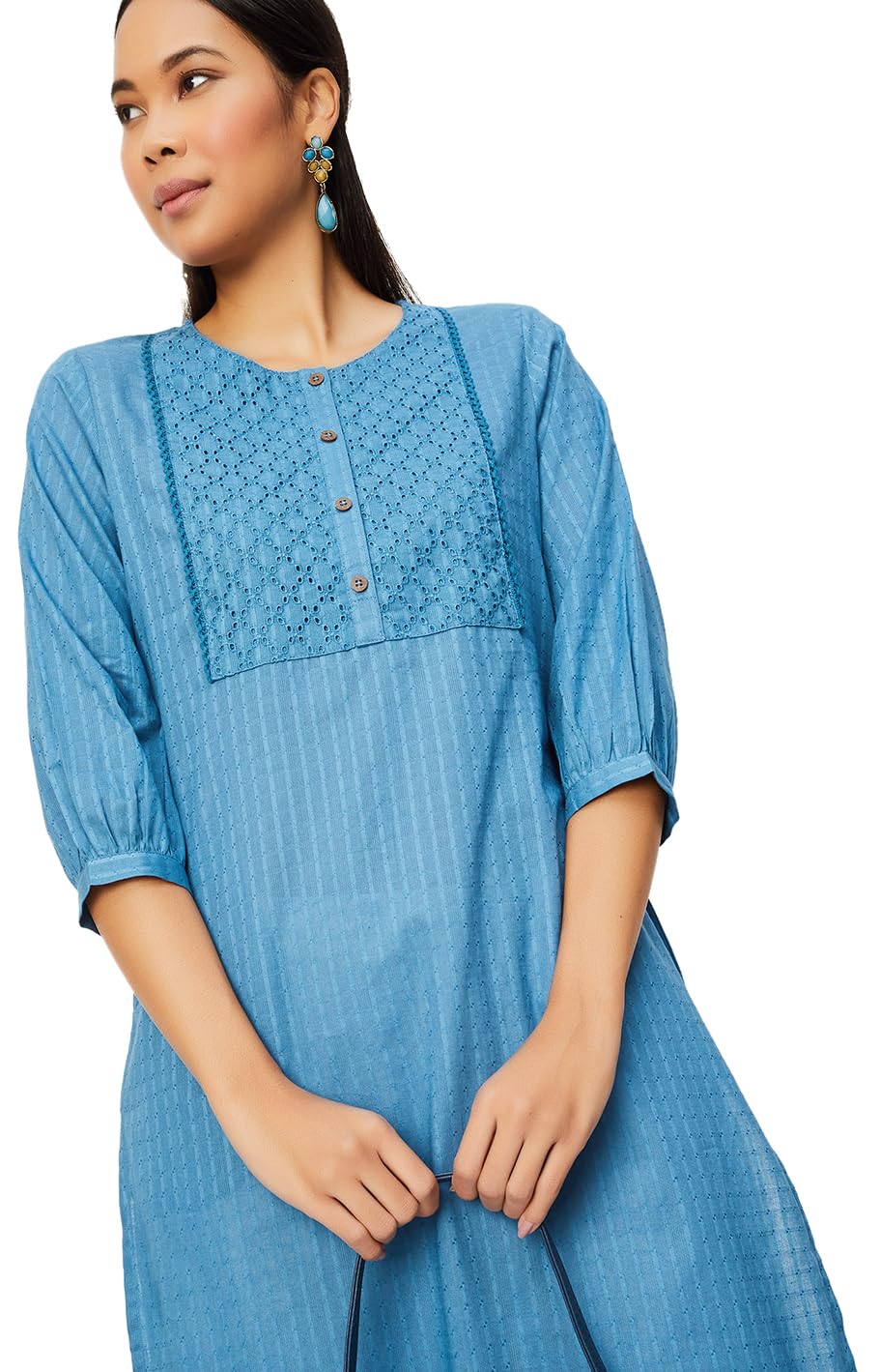 Max Women's Cotton Blend Straight Fit Shirt Kurta(FKKP41108INDIGO_Indigo, Large