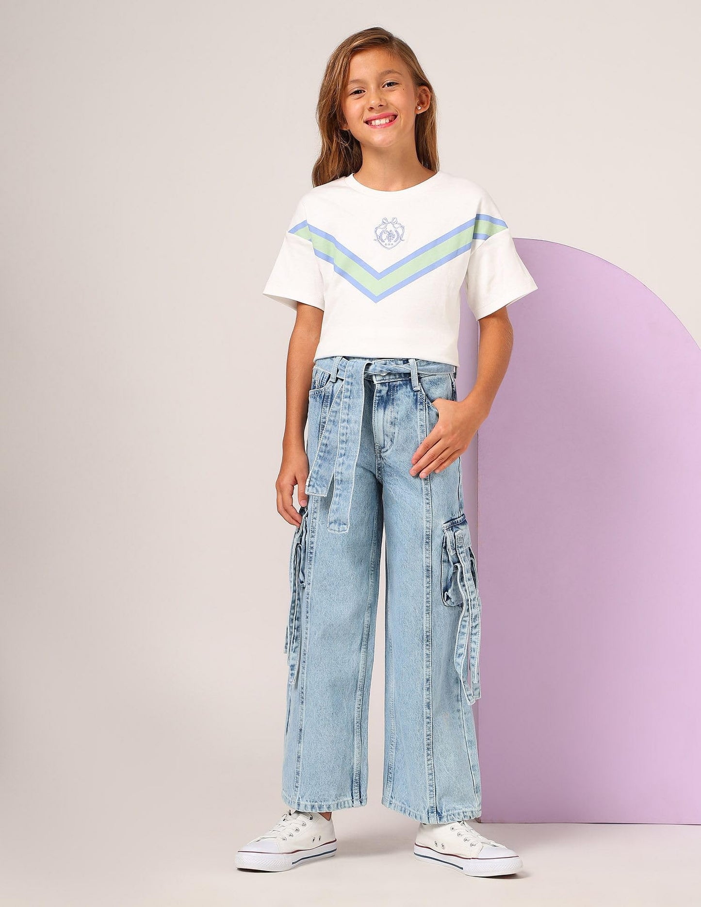 U.S. POLO ASSN. Girls Wide Leg Fit Cargo Jeans (UGJEN0198_Navy_4-5Y)