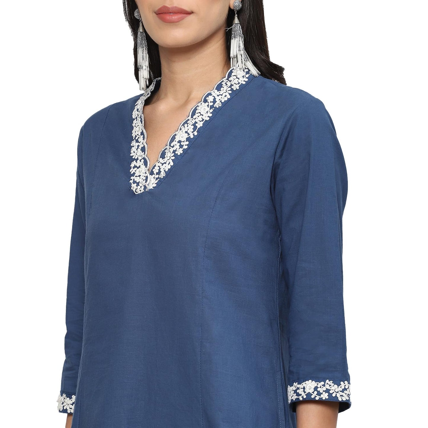 BIBA WOMEN SOLID STRAIGHT SALWAR KURTA DUPATTA(SKDINDIE ST8125_BLUE_38)