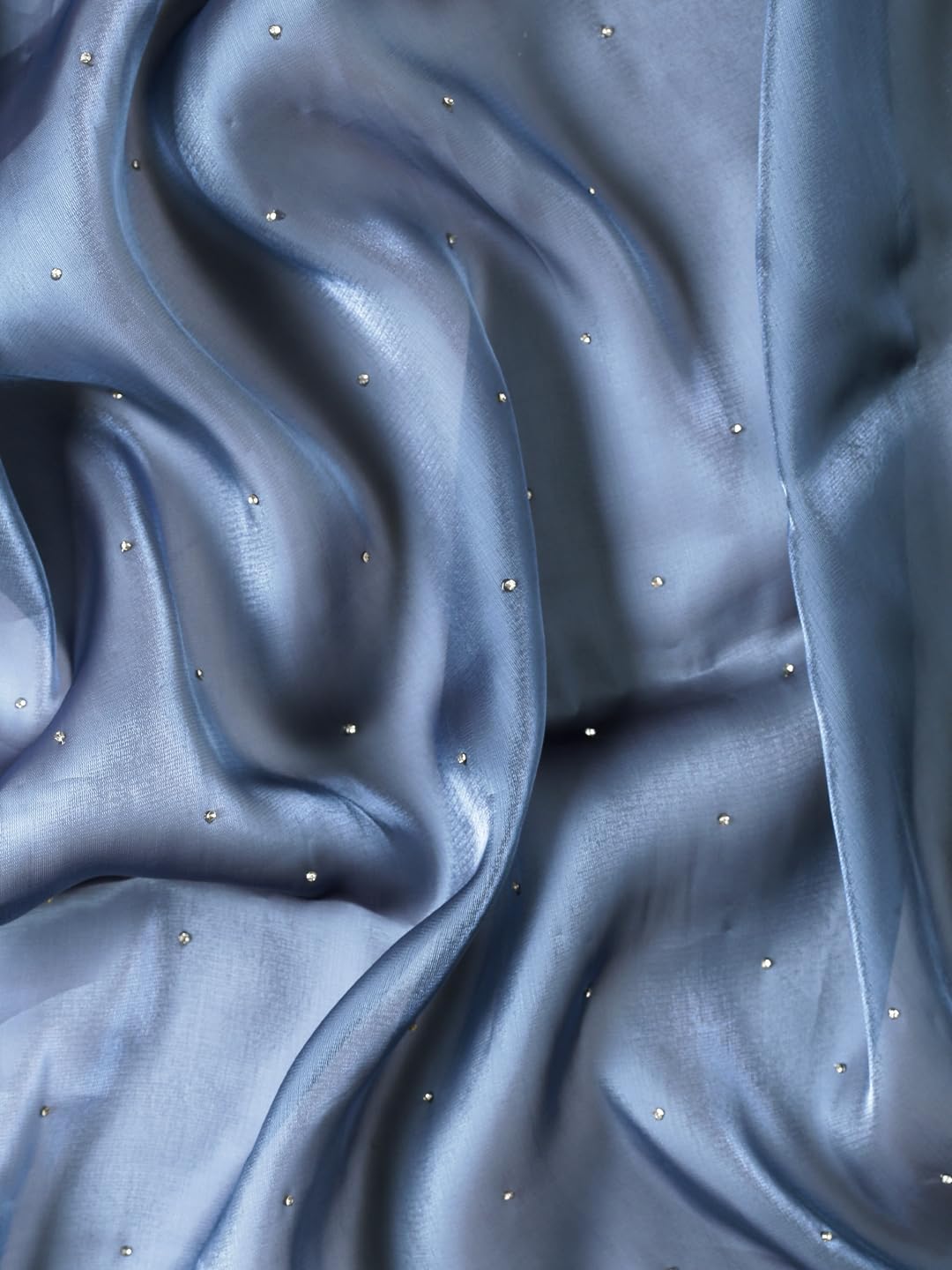 MOHEY Grey Organza Embroidery|Stone Work Saree for Women