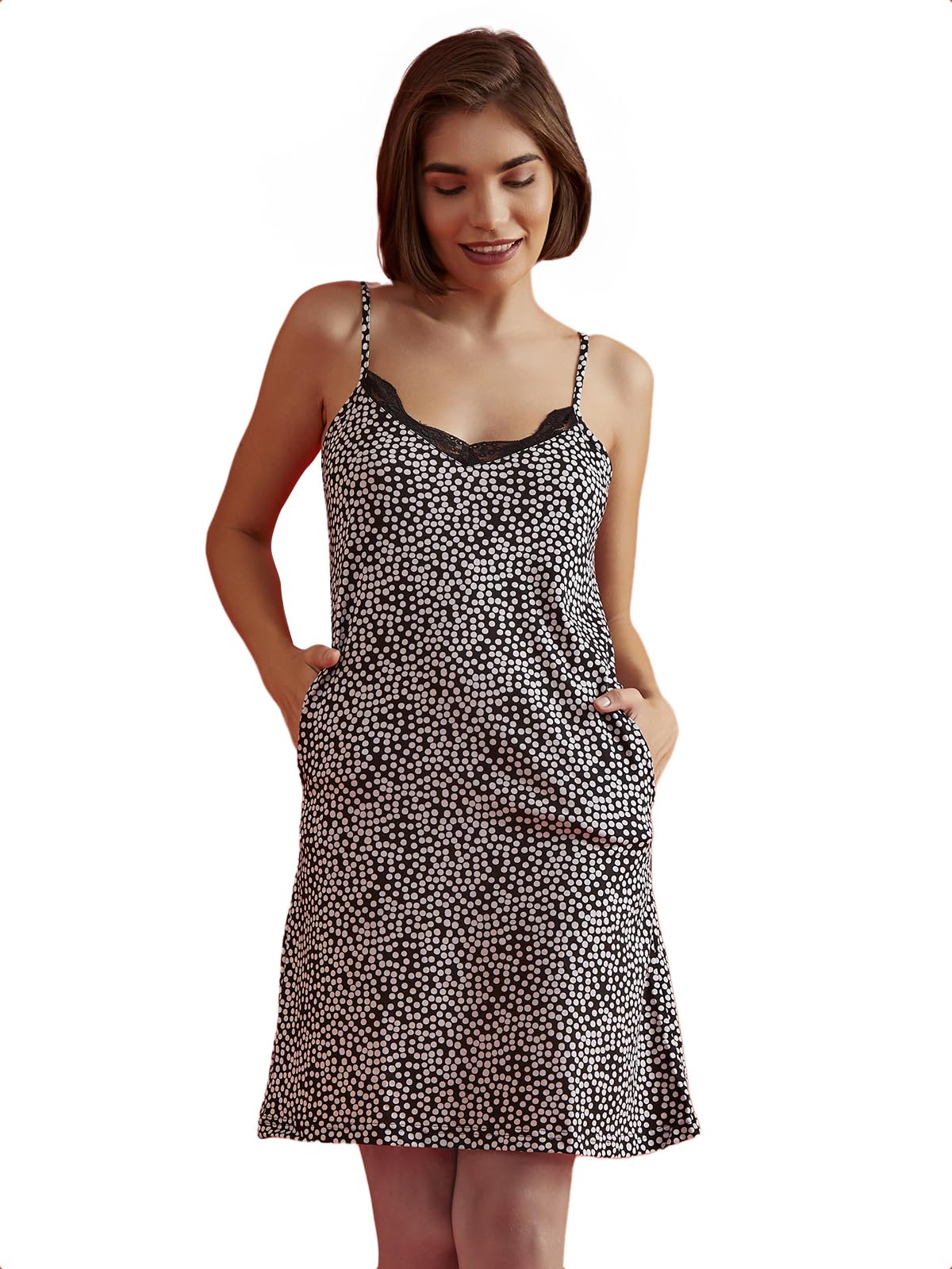 Clovia Women's Cotton Printed Knee Length Nighty (Black_2XL_NS1088A13XXL_Black_XXL)