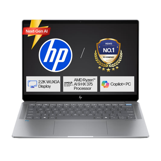 HP OmniBook Ultra, AMD Ryzen AI 9 HX 375 Next Gen AI Laptop, (32GB LPDDR5X,1TB SSD), 2.2K, Anti-Glare,14''/35.6cm,Win11, M365, Copilot+,Office24, Silver,1.57kg, 5MP Camera w/Privacy Shutter, fd0009AU