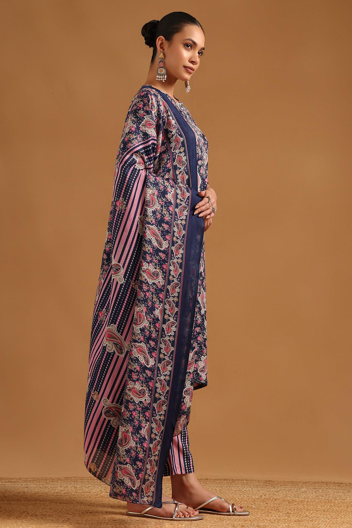 Soch Womens Blue Polyester Paisley Print Salwar Suit With Faux Mirror