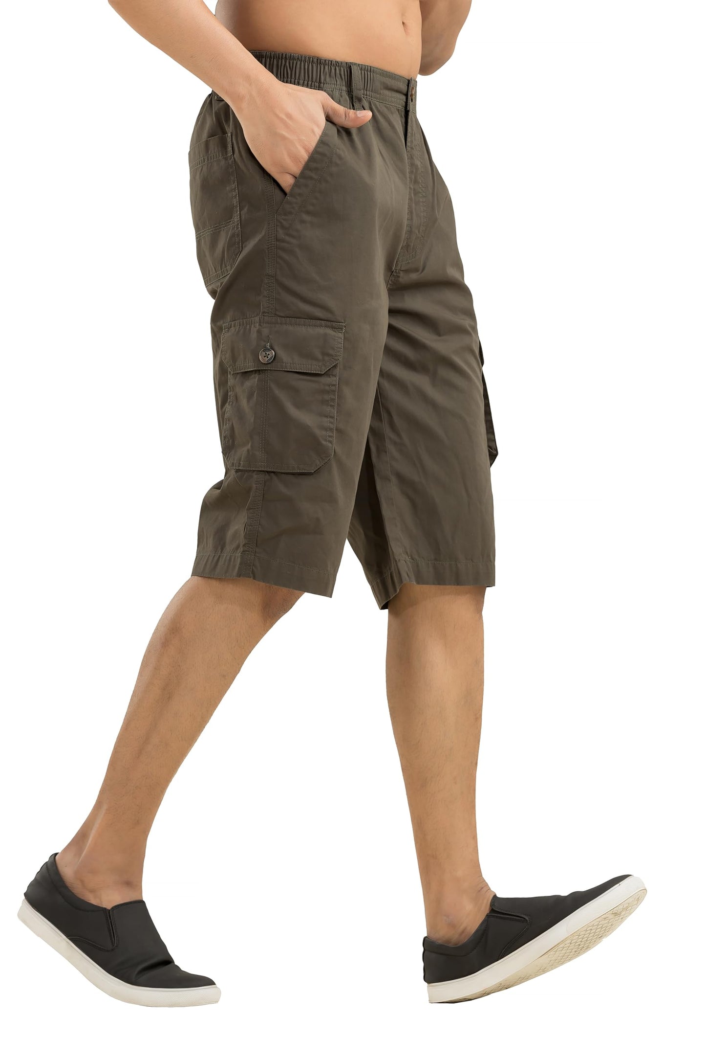 BELANO Men's Olive Cotton Regular Fit Cargo Long Shorts (in, Numeric, 28, Regular, Olive)