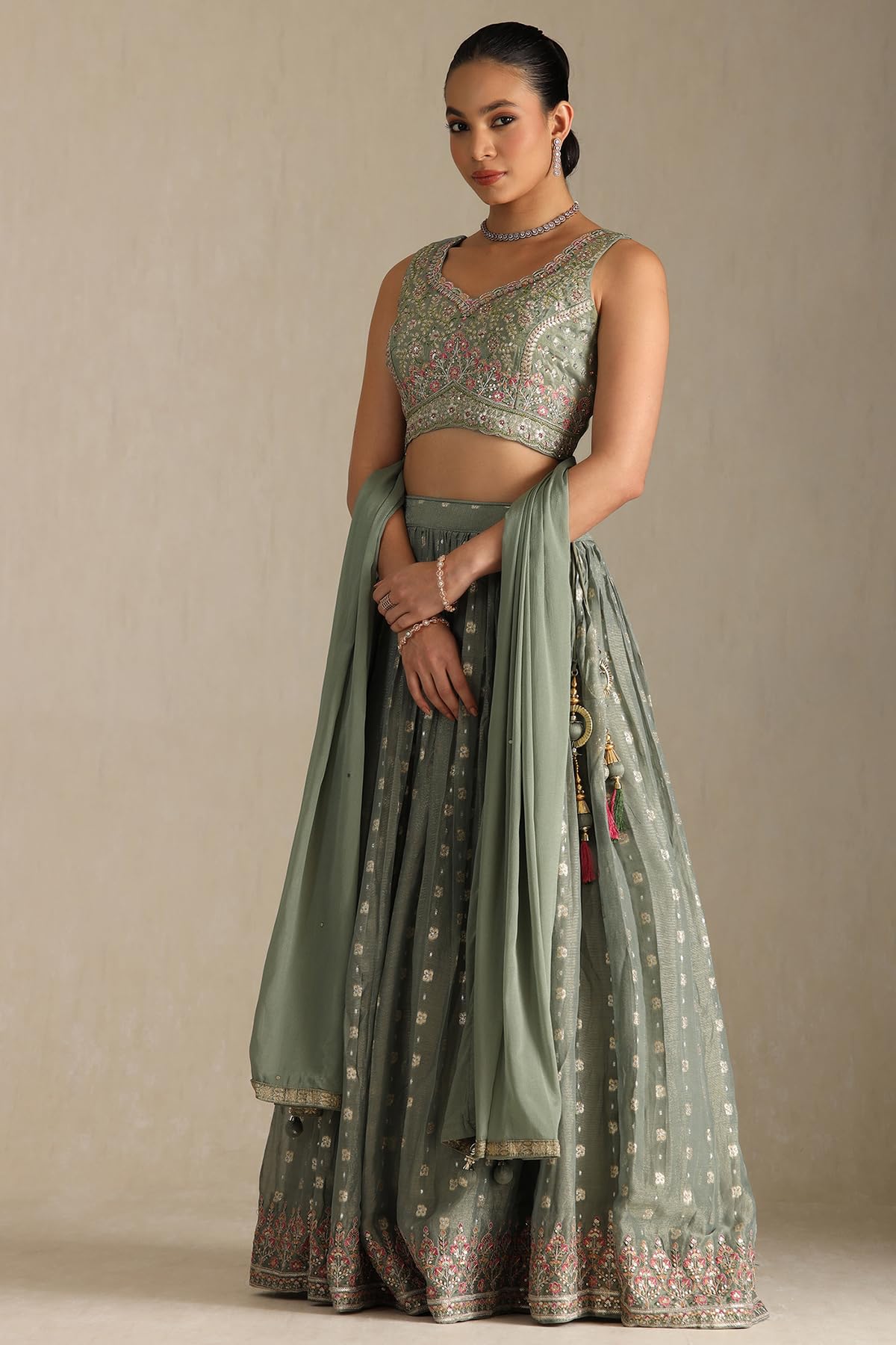 Soch Women's Viscose Blend Lehenga Choli (OWS5CD21817_Green_XL)