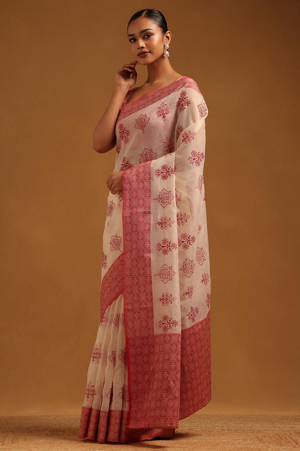 Soch Womens Cream Kota Floral Saree