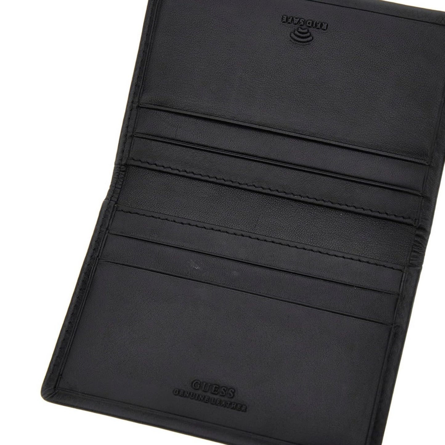 GUESS Black Solid Leather Bi-Fold Card Holder