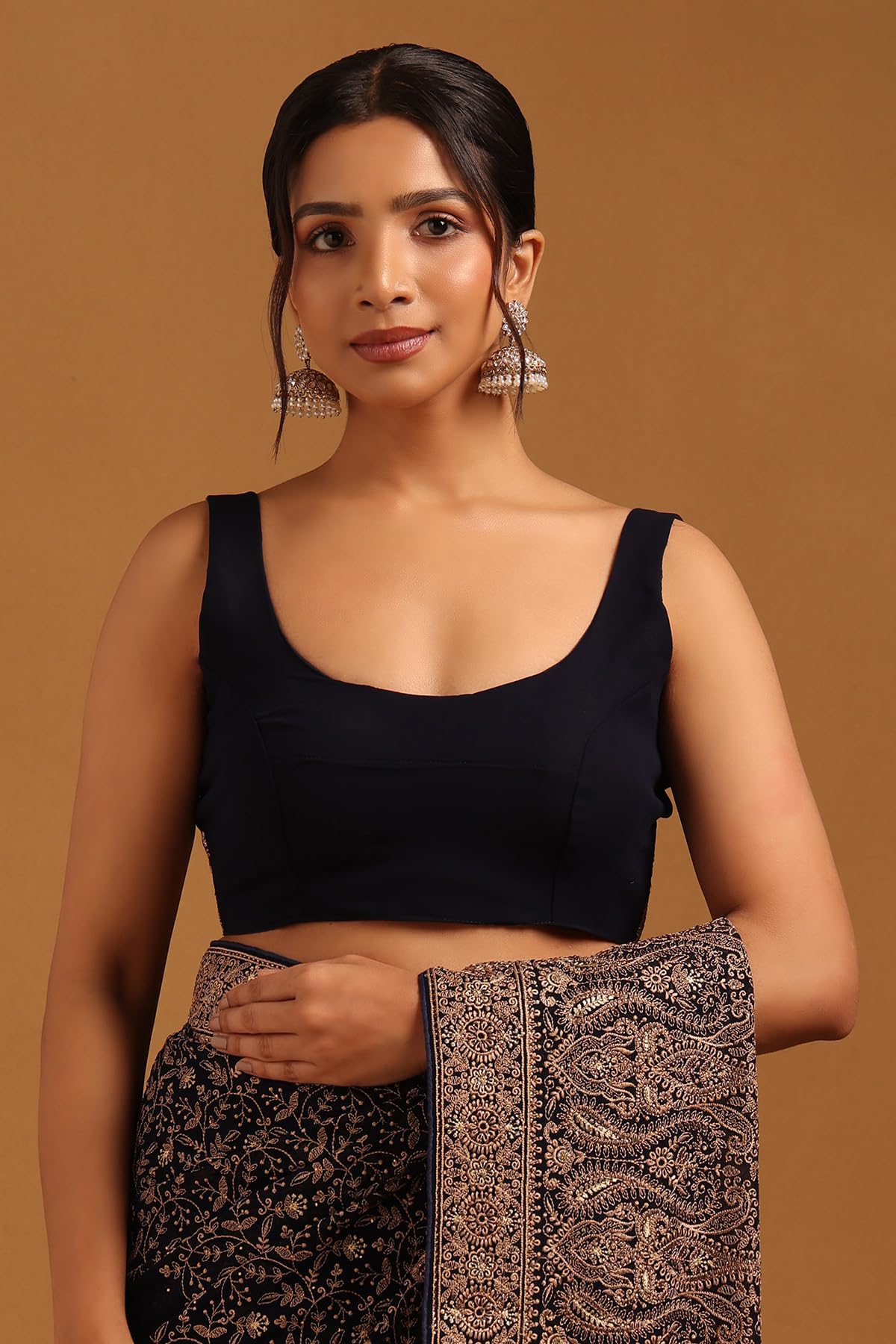 Soch Womens Navy Blue Georgette Botanical Saree With Stone Work