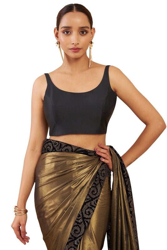 Soch Women's Black Art Silk Sleeveless U-Neck Blouse 34