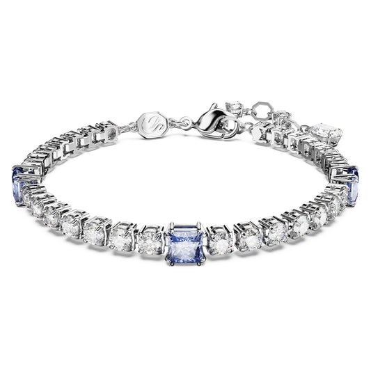 Swarovski Matrix Tennis bracelet, Mixed cuts, Blue, Rhodium plated