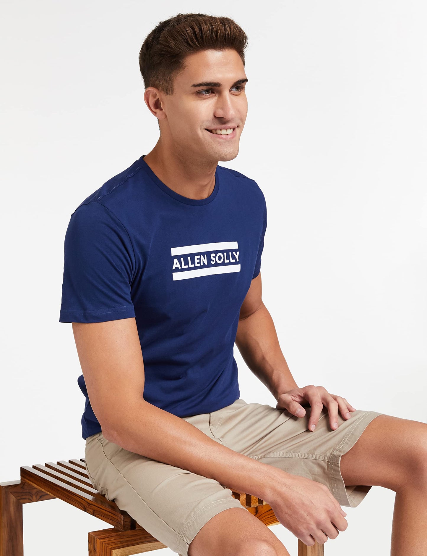Allen Solly Men's Plain Regular fit T-Shirt (ASKCQRGFF87033_Medium Blue L)