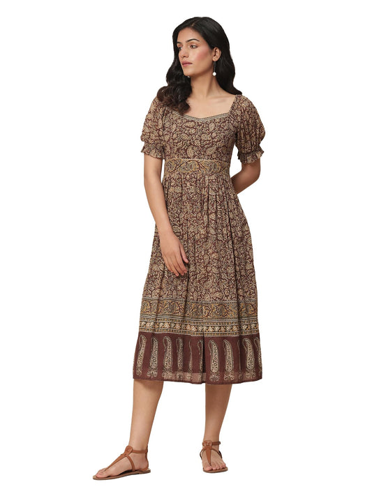 Aarke Ritu Kumar Brown Paisley Print Long Dress